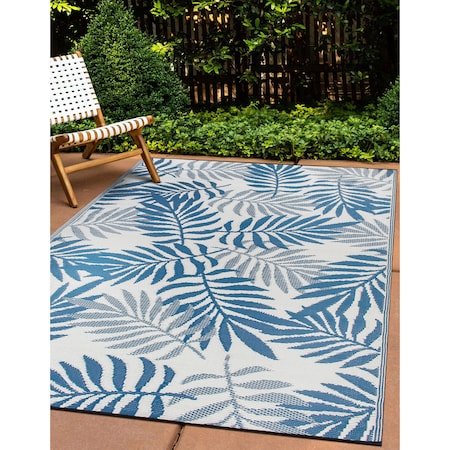 World Rug Gallery Palm Leaves Reversible Recycled Plastic 3' X 5' Navy Outdoor Rug 6065NAVY3X5
